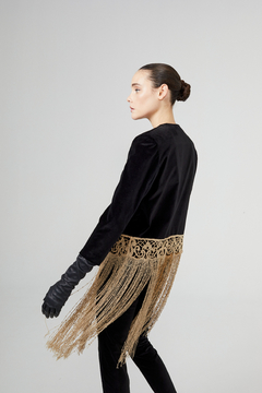 Saco Aguaribay Terciopelo con Aplique Puntilla y Flecos Hilo Macramé Antiguo - tienda online
