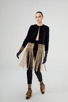 Saco Aguaribay Terciopelo con Aplique Puntilla y Flecos Hilo Macramé Antiguo - tienda online