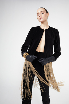 Saco Aguaribay Terciopelo con Aplique Puntilla y Flecos Hilo Macramé Antiguo - tienda online