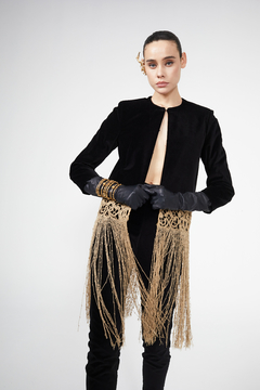 Saco Aguaribay Terciopelo con Aplique Puntilla y Flecos Hilo Macramé Antiguo - comprar online