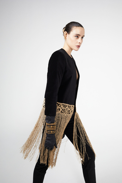 Saco Aguaribay Terciopelo con Aplique Puntilla y Flecos Hilo Macramé Antiguo - HahnMade