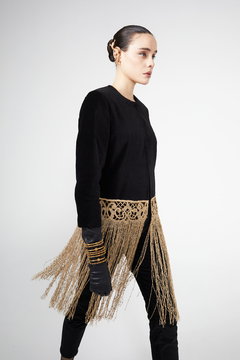 Saco Aguaribay Terciopelo con Aplique Puntilla y Flecos Hilo Macramé Antiguo
