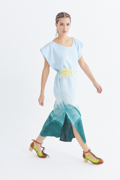 Túnica Larga Lino Estampa Olas - Pre Order - comprar online