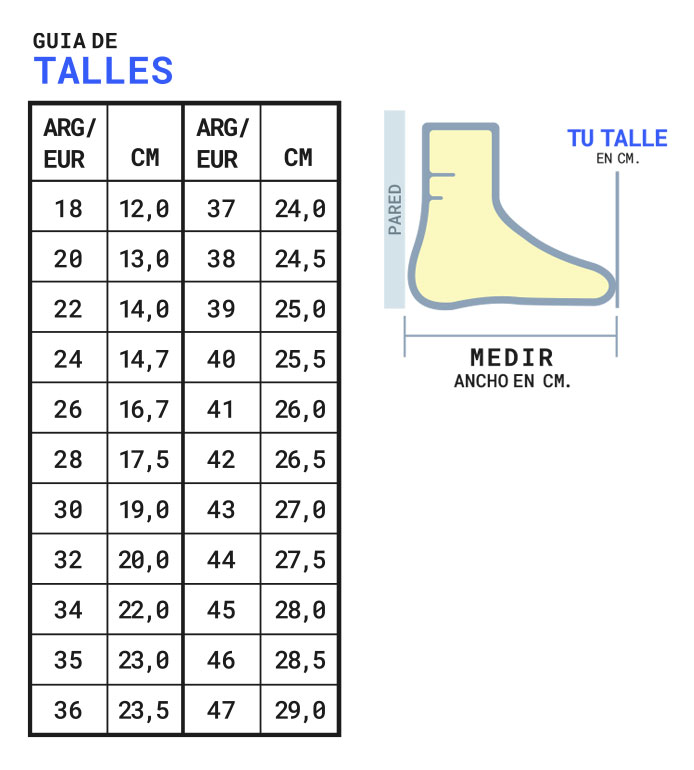 Talles de best sale calzado argentina