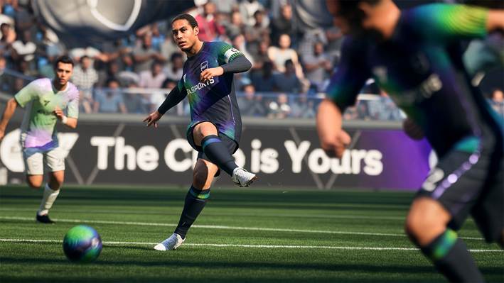 Representación en el juego de Virgil van Dijk durante un partido de fútbol en EA SPORTS FC™ 26.