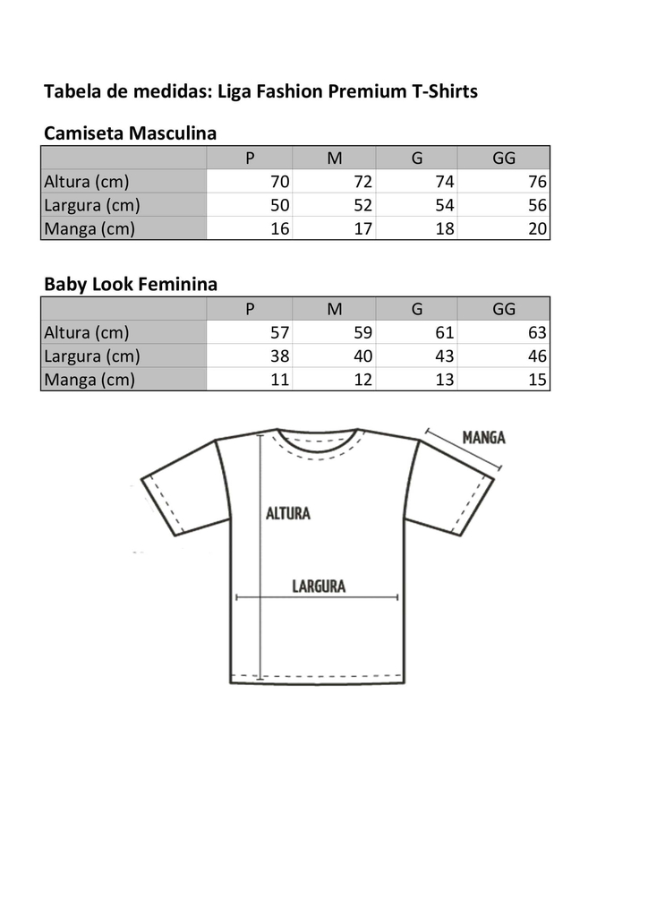 medidas camisetas masculinas