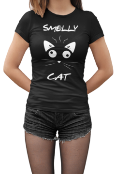 Camiseta Baby Look Smelly Cat Friends Feminino Preto - comprar online