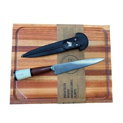 COMBO CUCHILLA Y TABLA. Mango de madera y hueso