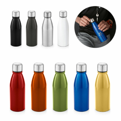 Imagem do Squeeze em alumínio com tampa em aço inox e capacidade até 500 ml