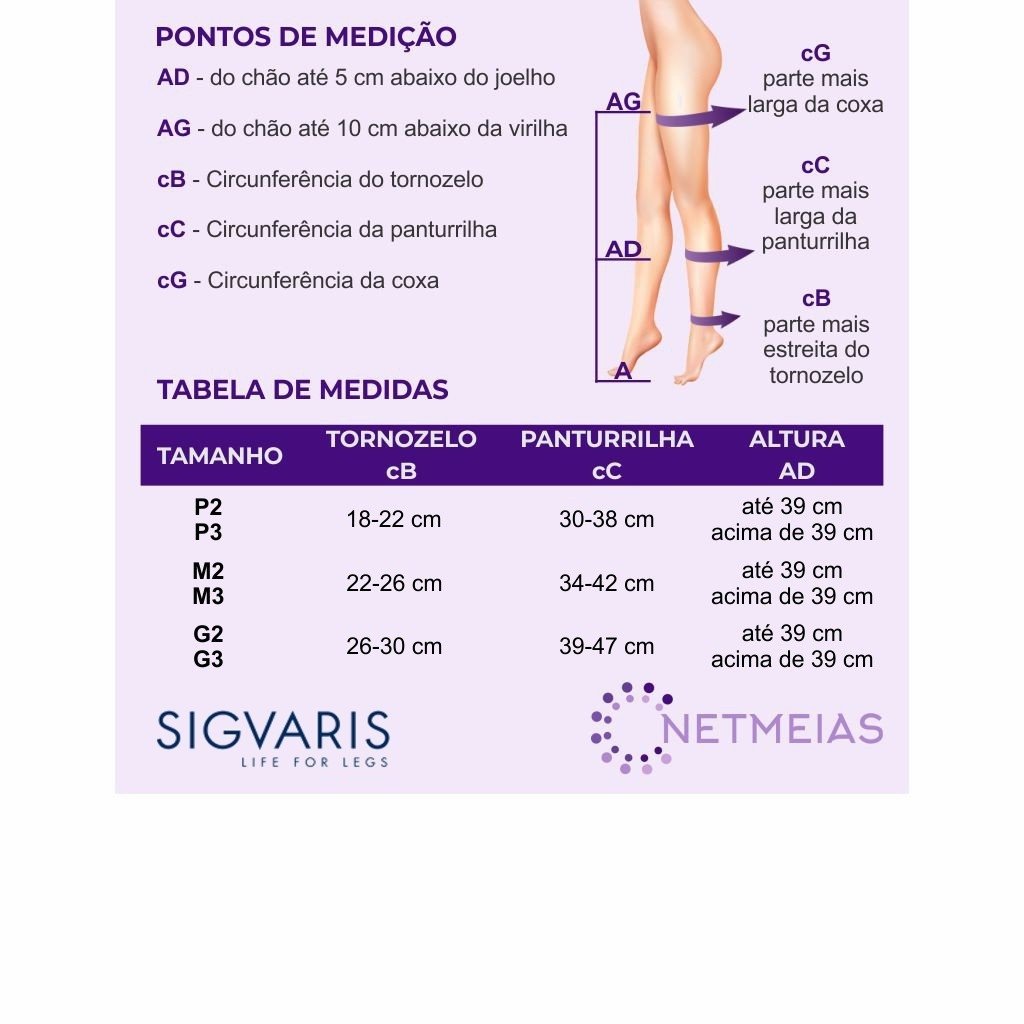 Meia de compressão Sigvaris Basic 30-40 mmHg 3/4 Netmeias