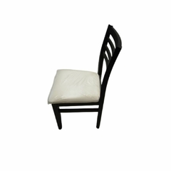sillas comedor economicas de pino pintado y lustrado color negro con asiento de ecocuero color blanco 