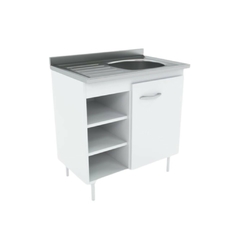 Bajo Mesada 80cm con estantes de almacenamiento y una puerta para guardado, fabricado en melamina color blanco ideal para espacios chicos