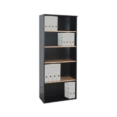 Biblioteca Alta Sin Puertas, de 188cm de altura y 75cm de ancho, en color negro/haya
