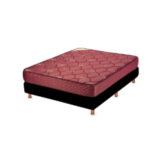 sommier  140x190cm de espuma de alta densidad de 26kgs/m3 21cm  totalmente matelasseado en tela jackard color rojo Sistema Air Flow y CFC Free base box eco cuero resistente con patas de madera con rosca universal