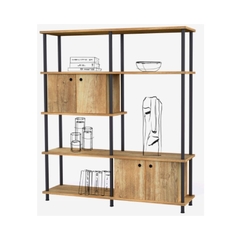 Neuquen Biblioteca doble con compartimentos construido en melamina 18mm color atakama y estructura de hierro de 30mm de diametro color negro 147cm x 134cm x 30cm