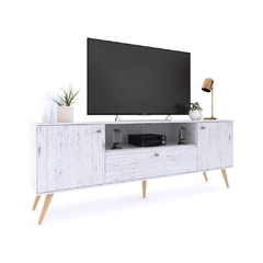 Rack Tv Escandinavo de 180cm, con puerta inferior hidraulica en color enigma o blanco