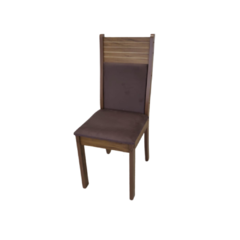 silla de melamina color marron claro con asiento y respaldar tapizado en tela color marron 