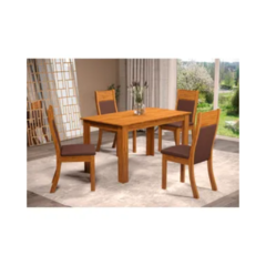 juego comedor MDF de 135x75cm  4 sillas de MDF con asientos y respaldar de tela