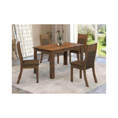 juego comedor MDF de 135x75cm color marron claro 4 sillas de MDF con asientos y respaldar de tela en color cafe