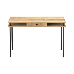 Escritorio elegante ideal para oficina o dormitorio Un cajón con correderas telescopicas de hierro. Construido con melamina de 18mm estructura de hierro reforzado de 30mm de diametro.  Dimensiones: 74cm x 116cm x 55cm color atakama con caños en negro