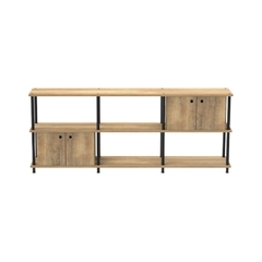 Rack TV 192cm con puertas construido en melamina y hierro color atakama con caños en negro 