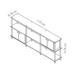 Rack TV 192cm con puertas construido en melamina de 18mm y caños de hierro de 30mm de diametro
