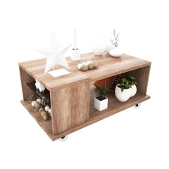 Mesa Ratona con estante de vidrio y ruedas en melamina de 25mm
