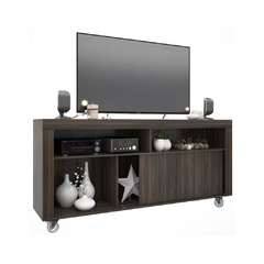 Rack TV Neuquen - Rack Tv Boston con Ruedas en color roble termo negro, de 75cm de alto y 44cm de profundidad, con ruedas de silicona