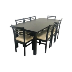set comedor de pino de alta calidad para 8 personas medidas 210x100 cm + 8 sillas de pino tapizadas en ecocuero