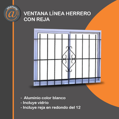 Ventana Aluminio Blanco CON REJA Herrero con Vidrio 3mm de 1,50 x 1,10