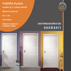 Puerta Placa Monica / Americana / Sofia MDF 5,5mm p/pintar 0,80 ch22 Gromanti