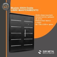Puerta chapa inyectada Modelo 300 SM DOBLE de 1,60 Blanca o Negra