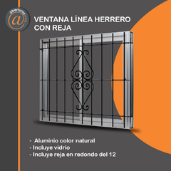 Ventana Aluminio NATURAL CON REJA Vidrio 3mm de 1,20 x 1,10
