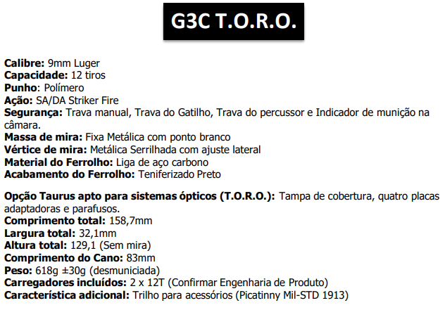 Pistola G3C TORO 9mm - Az de Espadas