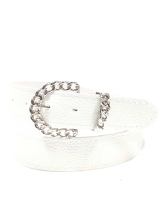 CLÀSICO CON HEBILLA CADENA CON PASADOR DE METAL. CUERINA PASE 40 MM. BLANCO.