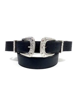 Doble hebilla. Cuerina pase 30 mm. NEGRO.