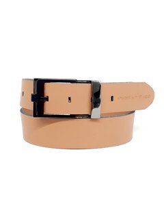 Hebilla baño black-níquel. Cuero pase 35 mm. Beige.