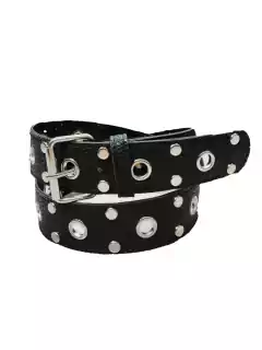Cinto con ojalillos y tachas. Cuerina pase 40 mm. negro