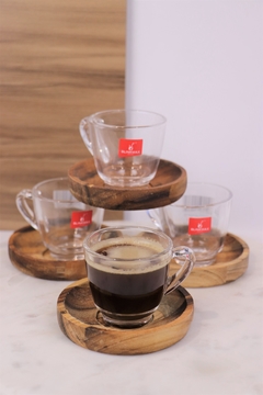 conjunto xícaras café com pires madeira teca - 6 peças