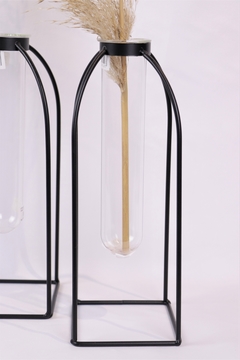 vaso com suporte vidro e ferro preto moderno - comprar online