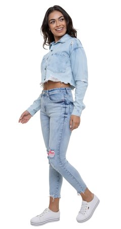 Calça Jeans Cigarrete Feminina Detalhe Joelho Silk Pink - comprar online