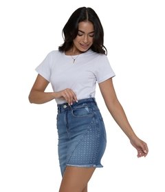 Saia Jeans Assimétrica Curta Feminina - comprar online