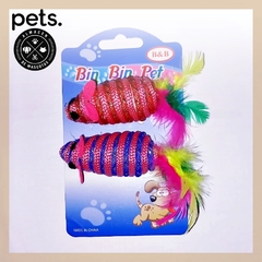 Juguete Para Gato Ratita *2u De Hilo Y Pluma