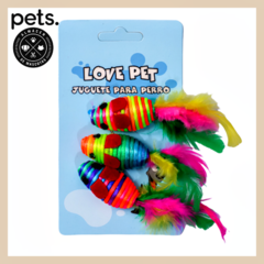 Raton Ratitas Pack X3 Coloridos Gatos Con Pluma Hilo