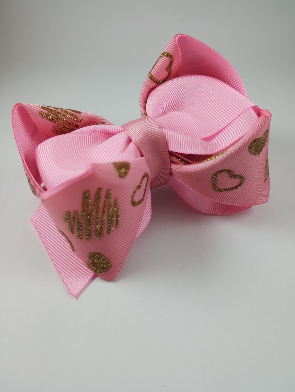 Laço para meninas cor rosa bebê com aplique de rosas