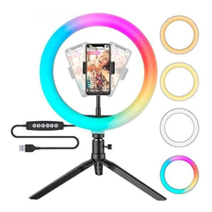 Aro Luz Led Colores 20 Cm Rgb Soporte Tripode escritorio