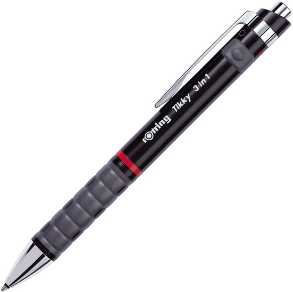 ROTRING Tikky 3 en 1 Multipen Color Negro Bolígrafo Azul y Rojo + Lapiz 0,7