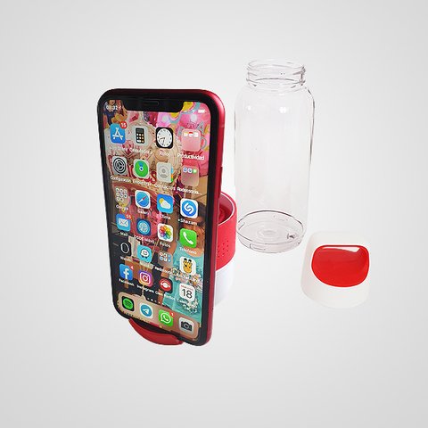 Botella PVC cristal con toalla de microfibra y apoya cel. - tienda online