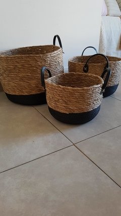 Canastos seagrass con cuero negro - Acurrucate
