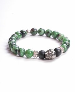 Pulsera esferas malaquita y calavera
